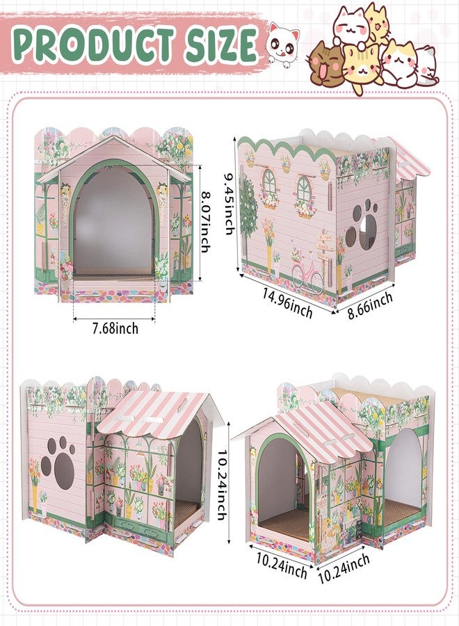Lineshading 2 Story Cardboard Cat House with Scratcher Pad for Small Kitten,17x12x10 Multi Level Durable Cat Condo & Villa for Bunny Rabbit Small Animals Christmas Birthday Gift(Florist) - Image 2